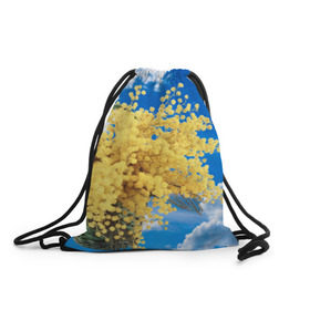Рюкзак-мешок 3D с принтом Мимозы , 100% полиэстер | плотность ткани — 200 г/м2, размер — 35 х 45 см; лямки — толстые шнурки, застежка на шнуровке, без карманов и подкладки | 8 марта | весна | мимозы | небо | облака | цветы