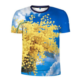 Мужская футболка 3D спортивная с принтом Мимозы , 100% полиэстер с улучшенными характеристиками | приталенный силуэт, круглая горловина, широкие плечи, сужается к линии бедра | 8 марта | весна | мимозы | небо | облака | цветы