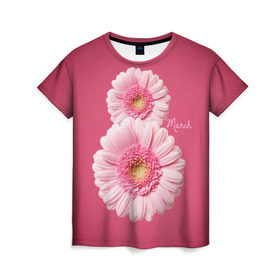 Женская футболка 3D с принтом Гарберы , 100% полиэфир ( синтетическое хлопкоподобное полотно) | прямой крой, круглый вырез горловины, длина до линии бедер | 8 марта | гарберы | день | женский | международный | праздник | розовые | цветы