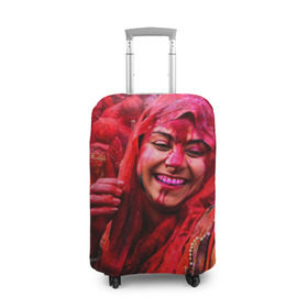 Чехол для чемодана 3D с принтом Фестиваль красок Холи , 86% полиэфир, 14% спандекс | двустороннее нанесение принта, прорези для ручек и колес | festival | festival of colors | holi | весны | девушка | индия | индуистский фестиваль | красная | красок | холи