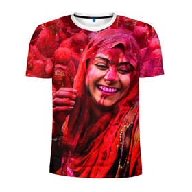 Мужская футболка 3D спортивная с принтом Фестиваль красок Холи , 100% полиэстер с улучшенными характеристиками | приталенный силуэт, круглая горловина, широкие плечи, сужается к линии бедра | festival | festival of colors | holi | весны | девушка | индия | индуистский фестиваль | красная | красок | холи