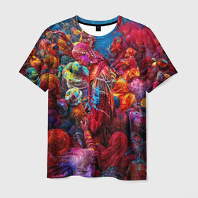 Мужская футболка 3D с принтом Индуистский фестиваль красок Х , 100% полиэфир | прямой крой, круглый вырез горловины, длина до линии бедер | Тематика изображения на принте: 