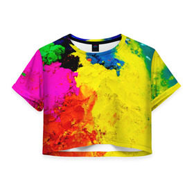 Женская футболка 3D укороченная с принтом Индуистский фестиваль красок , 100% полиэстер | круглая горловина, длина футболки до линии талии, рукава с отворотами | festival | festival of colors | holi | весны | индия | индуистский фестиваль | краски | красок | холи