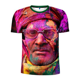 Мужская футболка 3D спортивная с принтом Индуистский фестиваль красок , 100% полиэстер с улучшенными характеристиками | приталенный силуэт, круглая горловина, широкие плечи, сужается к линии бедра | 