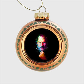 Стеклянный ёлочный шар с принтом Стив Джобс , Стекло | Диаметр: 80 мм | apple | знаменитость | лидер | очки | поп арт | портрет | рука | стив джобс | яблоко