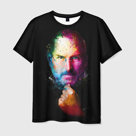 Мужская футболка 3D с принтом Стив Джобс , 100% полиэфир | прямой крой, круглый вырез горловины, длина до линии бедер | apple | знаменитость | лидер | очки | поп арт | портрет | рука | стив джобс | яблоко