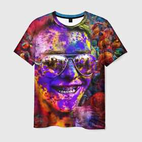 Мужская футболка 3D с принтом Индуистский фестиваль красок , 100% полиэфир | прямой крой, круглый вырез горловины, длина до линии бедер | 