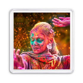 Магнит 55*55 с принтом Индуистский фестиваль красок , Пластик | Размер: 65*65 мм; Размер печати: 55*55 мм | 