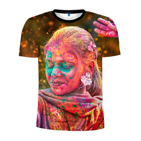 Мужская футболка 3D спортивная с принтом Индуистский фестиваль красок , 100% полиэстер с улучшенными характеристиками | приталенный силуэт, круглая горловина, широкие плечи, сужается к линии бедра | 