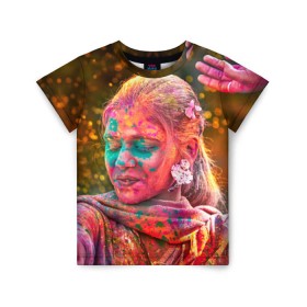 Детская футболка 3D с принтом Индуистский фестиваль красок , 100% гипоаллергенный полиэфир | прямой крой, круглый вырез горловины, длина до линии бедер, чуть спущенное плечо, ткань немного тянется | 