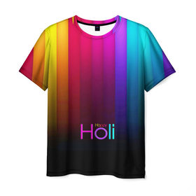 Мужская футболка 3D с принтом Индуистский фестиваль красок , 100% полиэфир | прямой крой, круглый вырез горловины, длина до линии бедер | 