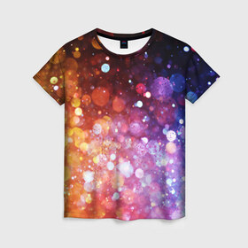 Женская футболка 3D с принтом Брызги , 100% полиэфир ( синтетическое хлопкоподобное полотно) | прямой крой, круглый вырез горловины, длина до линии бедер | брызги | радуга | свет | спектр | цвет | цвета | яркие