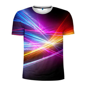 Мужская футболка 3D спортивная с принтом Лучи , 100% полиэстер с улучшенными характеристиками | приталенный силуэт, круглая горловина, широкие плечи, сужается к линии бедра | Тематика изображения на принте: кислотный | лучи | обстракция | радуга | свет | спектр | цвет | цвета | яркие