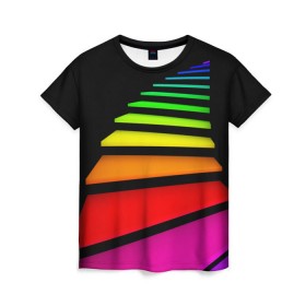 Женская футболка 3D с принтом Лестница , 100% полиэфир ( синтетическое хлопкоподобное полотно) | прямой крой, круглый вырез горловины, длина до линии бедер | лестница | радуга | спектр | цвет | цвета | яркие