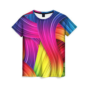 Женская футболка 3D с принтом Абстракция , 100% полиэфир ( синтетическое хлопкоподобное полотно) | прямой крой, круглый вырез горловины, длина до линии бедер | Тематика изображения на принте: кислотный | обстракция | радуга | свет | спектр | цвет | цвета | яркие