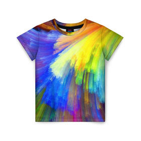 Детская футболка 3D с принтом Абстракция , 100% гипоаллергенный полиэфир | прямой крой, круглый вырез горловины, длина до линии бедер, чуть спущенное плечо, ткань немного тянется | Тематика изображения на принте: кислотный | обстракция | радуга | свет | спектр | цвет | цвета | яркие
