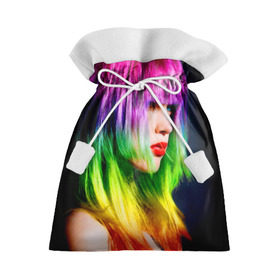 Подарочный 3D мешок с принтом Девушка радуга , 100% полиэстер | Размер: 29*39 см | волосы | губы | девушка | красные | радуга | спектр | цвет | цвета | яркие