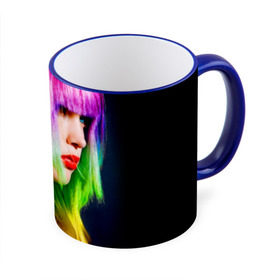 Кружка 3D с принтом Девушка радуга , керамика | ёмкость 330 мл | волосы | губы | девушка | красные | радуга | спектр | цвет | цвета | яркие