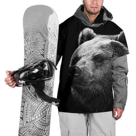 Накидка на куртку 3D с принтом Медведь , 100% полиэстер |  | Тематика изображения на принте: бурый | дикий | животное | медведь | россия | символ | тайги | фото | хищник | хозяин | черно белое