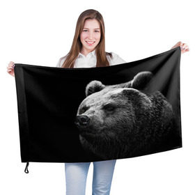 Флаг 3D с принтом Медведь , 100% полиэстер | плотность ткани — 95 г/м2, размер — 67 х 109 см. Принт наносится с одной стороны | Тематика изображения на принте: бурый | дикий | животное | медведь | россия | символ | тайги | фото | хищник | хозяин | черно белое