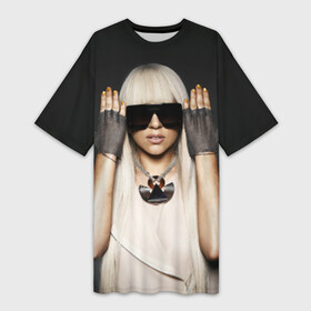 Платье-футболка 3D с принтом Lady Gaga ,  |  | lady gaga | блондинка | звезда | знаменитость | леди гаага | очки | певица | поп | эпатаж | эпатажная