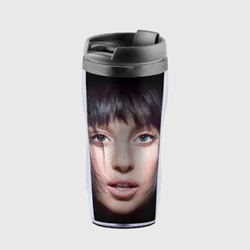 Термокружка-непроливайка с принтом Lady Gaga , внутренняя часть — пищевой пластик, наружная часть — прозрачный пластик, между ними — полиграфическая вставка с рисунком | объем — 350 мл, герметичная крышка | 