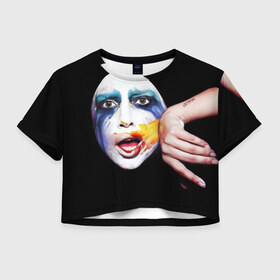 Женская футболка 3D укороченная с принтом Lady Gaga , 100% полиэстер | круглая горловина, длина футболки до линии талии, рукава с отворотами | lady gaga | взгляд | звезда | знаменитость | леди гаага | певица | поп | портрет | эпатаж | эпатажная