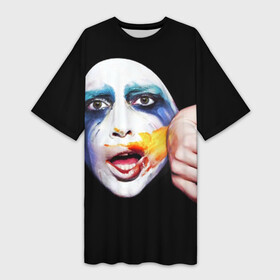 Платье-футболка 3D с принтом Lady Gaga ,  |  | lady gaga | взгляд | звезда | знаменитость | леди гаага | певица | поп | портрет | эпатаж | эпатажная
