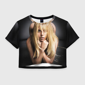 Женская футболка 3D укороченная с принтом Lady Gaga , 100% полиэстер | круглая горловина, длина футболки до линии талии, рукава с отворотами | 