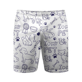 Мужские шорты 3D спортивные с принтом Я люблю своих питомцев ,  |  | Тематика изображения на принте: животные | коты | любовь | собаки