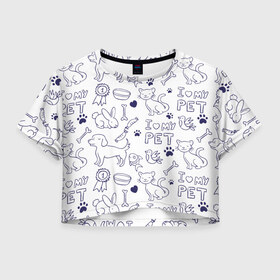 Женская футболка 3D укороченная с принтом Я люблю своих питомцев , 100% полиэстер | круглая горловина, длина футболки до линии талии, рукава с отворотами | Тематика изображения на принте: животные | коты | любовь | собаки