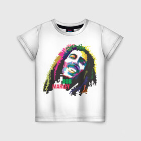 Детская футболка 3D с принтом Bob Marley , 100% гипоаллергенный полиэфир | прямой крой, круглый вырез горловины, длина до линии бедер, чуть спущенное плечо, ткань немного тянется | 2016 | арт | дизайн | зд | объем | поп | портреты