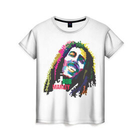 Женская футболка 3D с принтом Bob Marley , 100% полиэфир ( синтетическое хлопкоподобное полотно) | прямой крой, круглый вырез горловины, длина до линии бедер | 2016 | арт | дизайн | зд | объем | поп | портреты