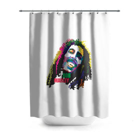 Штора 3D для ванной с принтом Bob Marley , 100% полиэстер | плотность материала — 100 г/м2. Стандартный размер — 146 см х 180 см. По верхнему краю — пластиковые люверсы для креплений. В комплекте 10 пластиковых колец | 2016 | арт | дизайн | зд | объем | поп | портреты