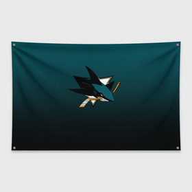 Флаг-баннер с принтом Сан-Хосе Шаркс , 100% полиэстер | размер 67 х 109 см, плотность ткани — 95 г/м2; по краям флага есть четыре люверса для крепления | nhl | нхл | сан хосе шаркс | хоккеист | хоккей