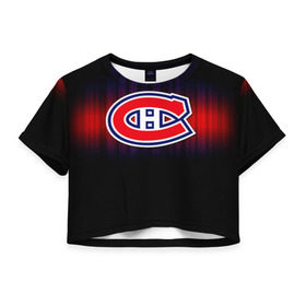 Женская футболка 3D укороченная с принтом Монреаль Канадиенс , 100% полиэстер | круглая горловина, длина футболки до линии талии, рукава с отворотами | nhl | монреаль канадиенс | нхл | хоккеист | хоккей