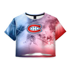 Женская футболка 3D укороченная с принтом Монреаль Канадиенс 1 , 100% полиэстер | круглая горловина, длина футболки до линии талии, рукава с отворотами | nhl | монреаль канадиенс | нхл | хоккеист | хоккей