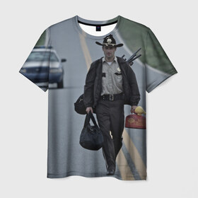 Мужская футболка 3D с принтом Рик Граймс , 100% полиэфир | прямой крой, круглый вырез горловины, длина до линии бедер | зомби
