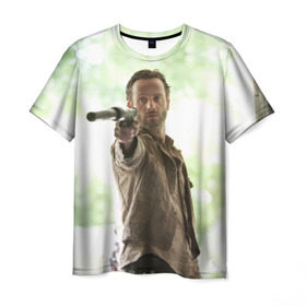 Мужская футболка 3D с принтом Рик Граймс , 100% полиэфир | прямой крой, круглый вырез горловины, длина до линии бедер | зомби