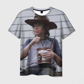 Мужская футболка 3D с принтом Карл Граймс , 100% полиэфир | прямой крой, круглый вырез горловины, длина до линии бедер | зомби