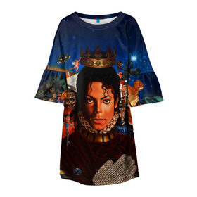 Детское платье 3D с принтом Michael Jackson , 100% полиэстер | прямой силуэт, чуть расширенный к низу. Круглая горловина, на рукавах — воланы | майкл джексон