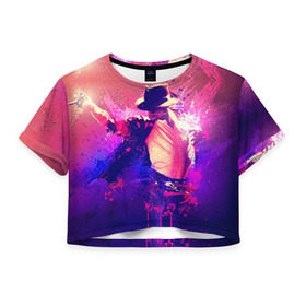 Женская футболка 3D укороченная с принтом Michael Jackson , 100% полиэстер | круглая горловина, длина футболки до линии талии, рукава с отворотами | джексон | майкл