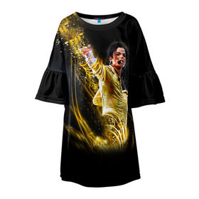 Детское платье 3D с принтом Michael Jackson , 100% полиэстер | прямой силуэт, чуть расширенный к низу. Круглая горловина, на рукавах — воланы | майкл джексон