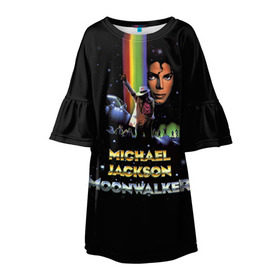 Детское платье 3D с принтом Michael Jackson , 100% полиэстер | прямой силуэт, чуть расширенный к низу. Круглая горловина, на рукавах — воланы | Тематика изображения на принте: майкл джексон