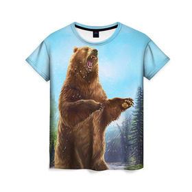 Женская футболка 3D с принтом Русский медведь , 100% полиэфир ( синтетическое хлопкоподобное полотно) | прямой крой, круглый вырез горловины, длина до линии бедер | Тематика изображения на принте: гитара