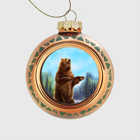Стеклянный ёлочный шар с принтом Русский медведь , Стекло | Диаметр: 80 мм | Тематика изображения на принте: гитара