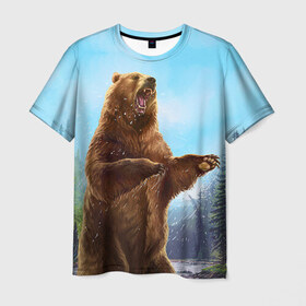 Мужская футболка 3D с принтом Русский медведь , 100% полиэфир | прямой крой, круглый вырез горловины, длина до линии бедер | Тематика изображения на принте: гитара