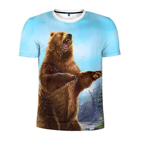 Мужская футболка 3D спортивная с принтом Русский медведь , 100% полиэстер с улучшенными характеристиками | приталенный силуэт, круглая горловина, широкие плечи, сужается к линии бедра | Тематика изображения на принте: гитара