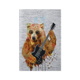 Обложка для паспорта матовая кожа с принтом Медведь с гитарой , натуральная матовая кожа | размер 19,3 х 13,7 см; прозрачные пластиковые крепления | Тематика изображения на принте: гитара