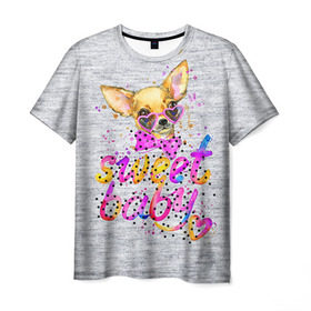 Мужская футболка 3D с принтом милая Чихуахуа , 100% полиэфир | прямой крой, круглый вырез горловины, длина до линии бедер | baby | dog | sweet | девушке | собачка | чихуахуа